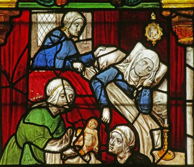 Window depicting the Birth of the Virgin Mary by French School